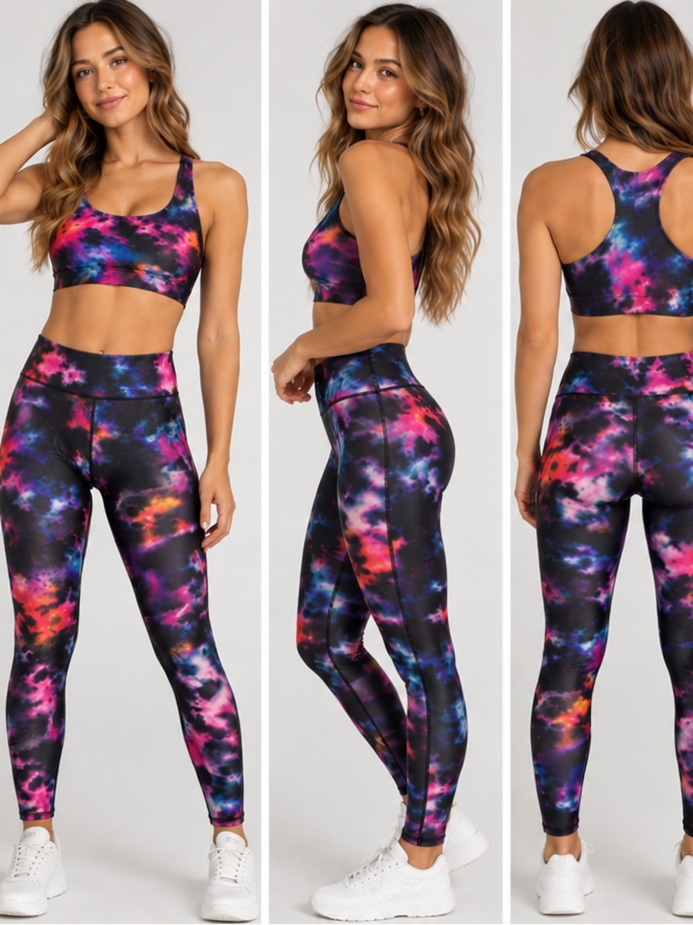 Terez New York Activewear Set XL/L Multicolor Tie Dye Sports Bra Leggings